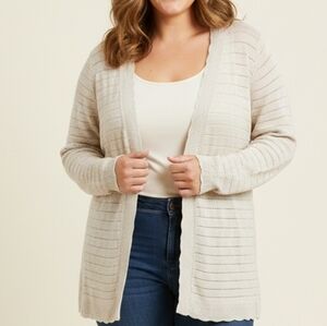 Kathy Ireland Beige Striped Cardigan